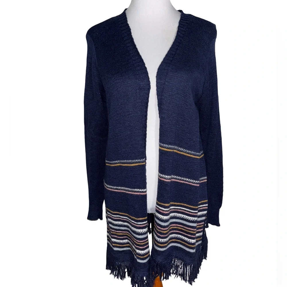 Pink Rose Striped Cardigan Navy and Multicolor